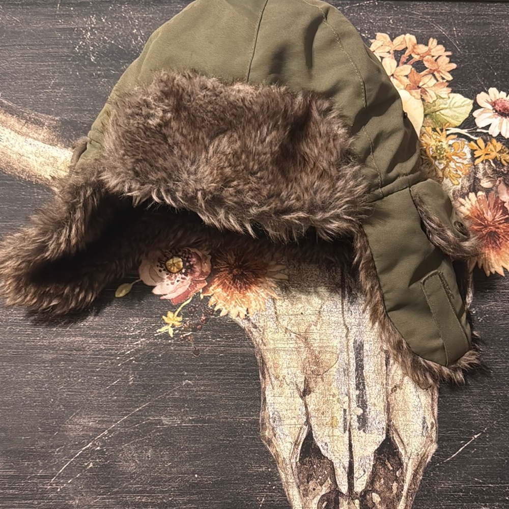 Olive Green Fur-Lined Trapper Hat kids